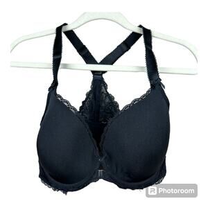 Adore Me Front Closing Bra 36G Black Racer Back Lace Padded Underwired